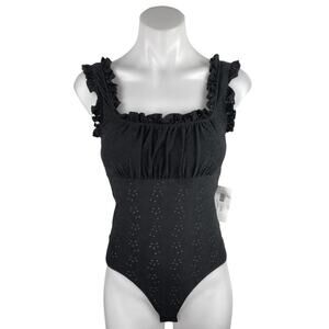 NEW NBH Nikkis Beach House Bye Baby Black Ruffle Sleeveless Bodysuit Tank Top S